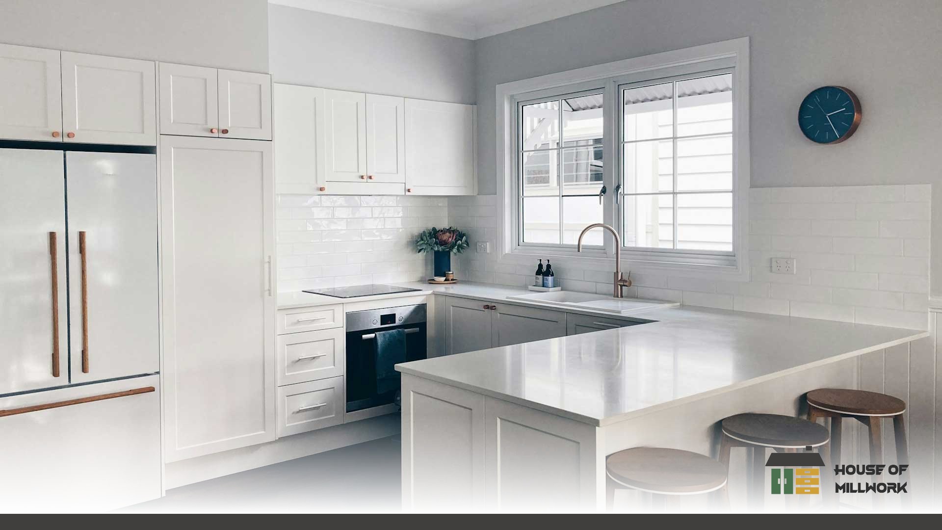 5/8-inch plywood cabinet boxes featuring soft-close hinges built for coastal environments.