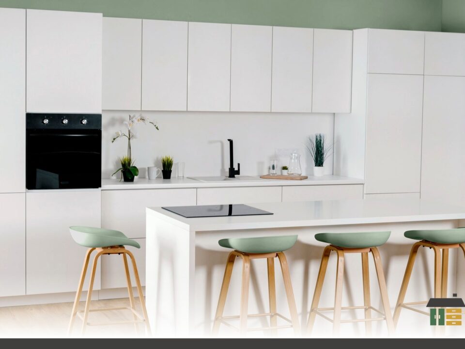 DEMXX Kitchen Cabinets with custom matte white shaker doors illustrating salvaged finds versus new builds.