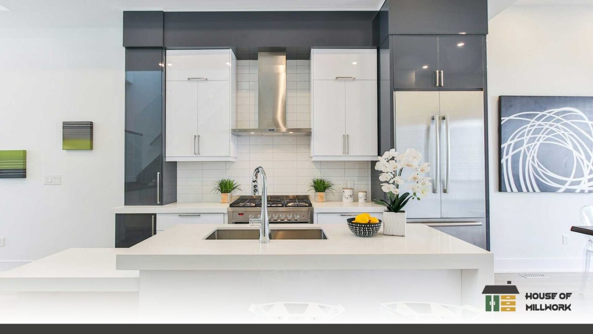 Guide to backsplash and countertop templating featuring custom shaker-door kitchens with matte white handles.