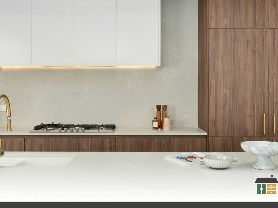 DIY flat pack cabinets featuring custom shaker-door kitchen with matte white finish and handles.