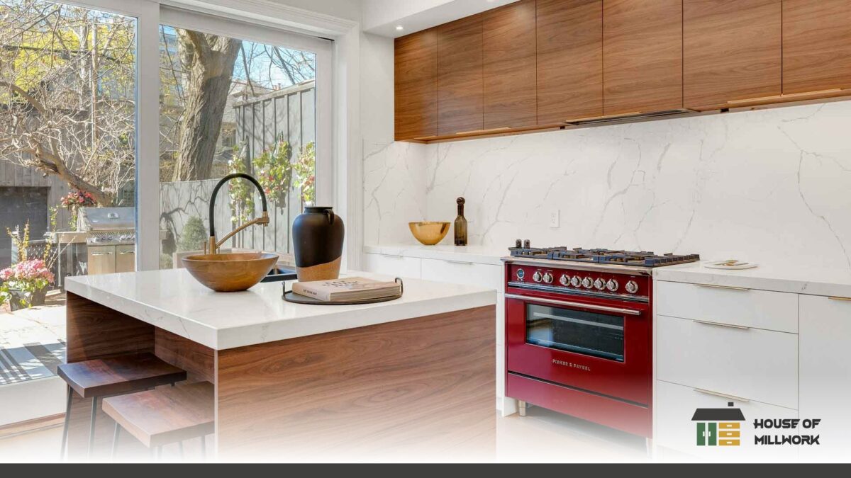 Custom shaker-door kitchen cabinets combining durability and style for rental suites in Nanaimo.